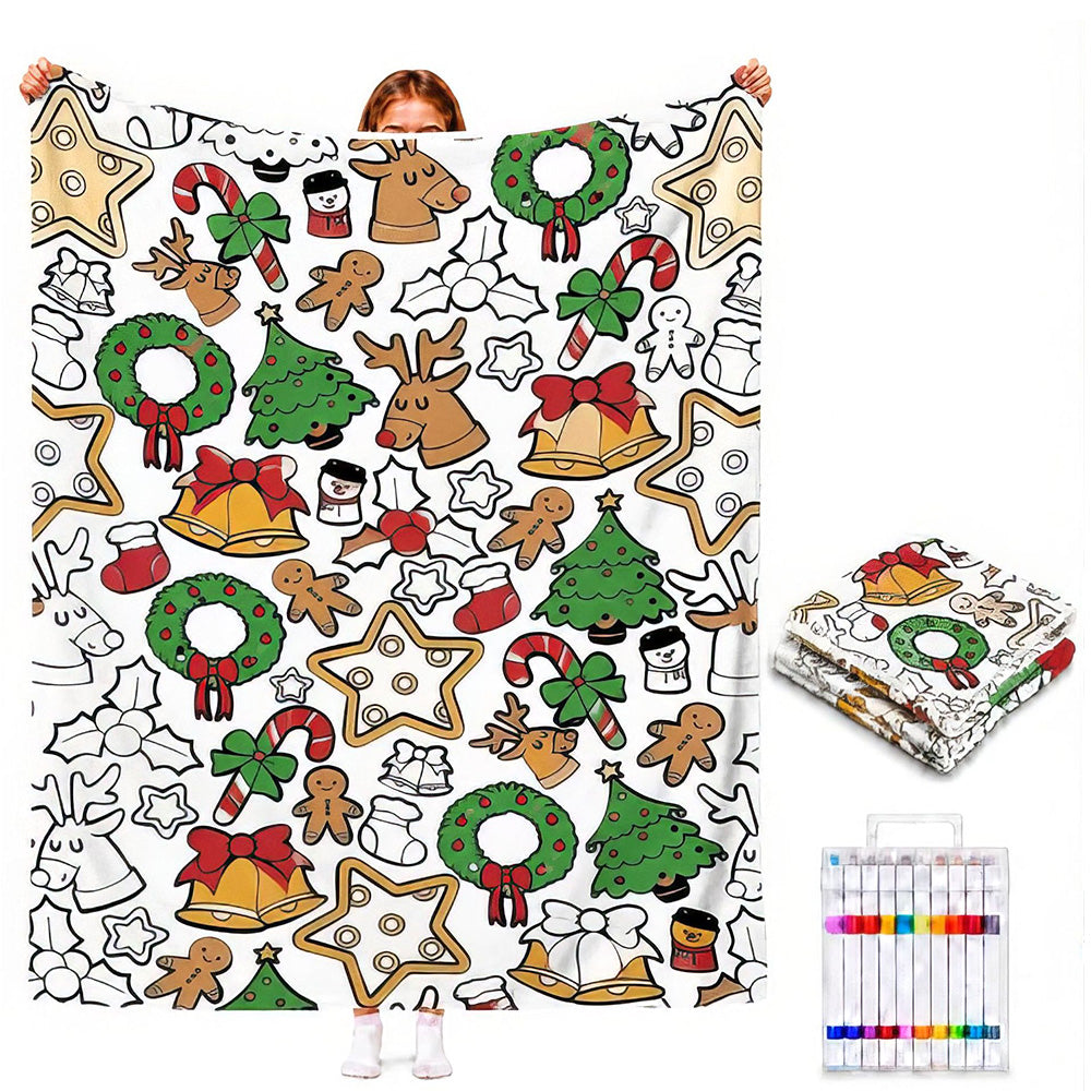 Adult DIY Christmas Coloring Blanket Black and White Line Art-Style 2