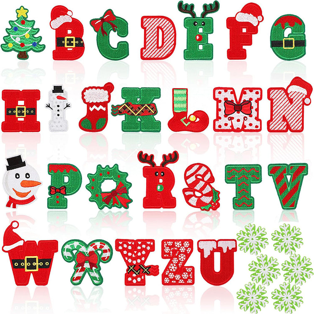 Christmas Embroidered Iron-On Letter and Pattern Patch Set for Clothes
