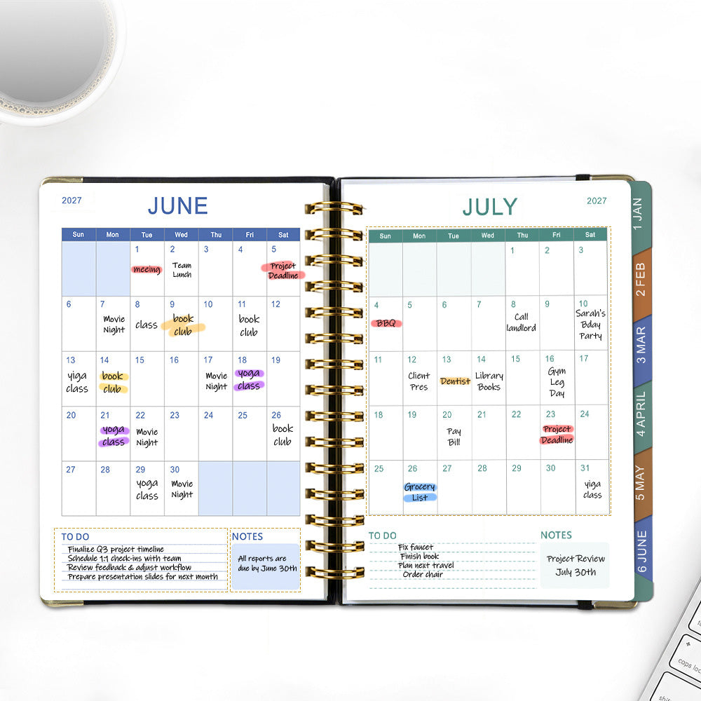 2027 A5 Hardcover Weekly Planner Calendar Notebook January to December