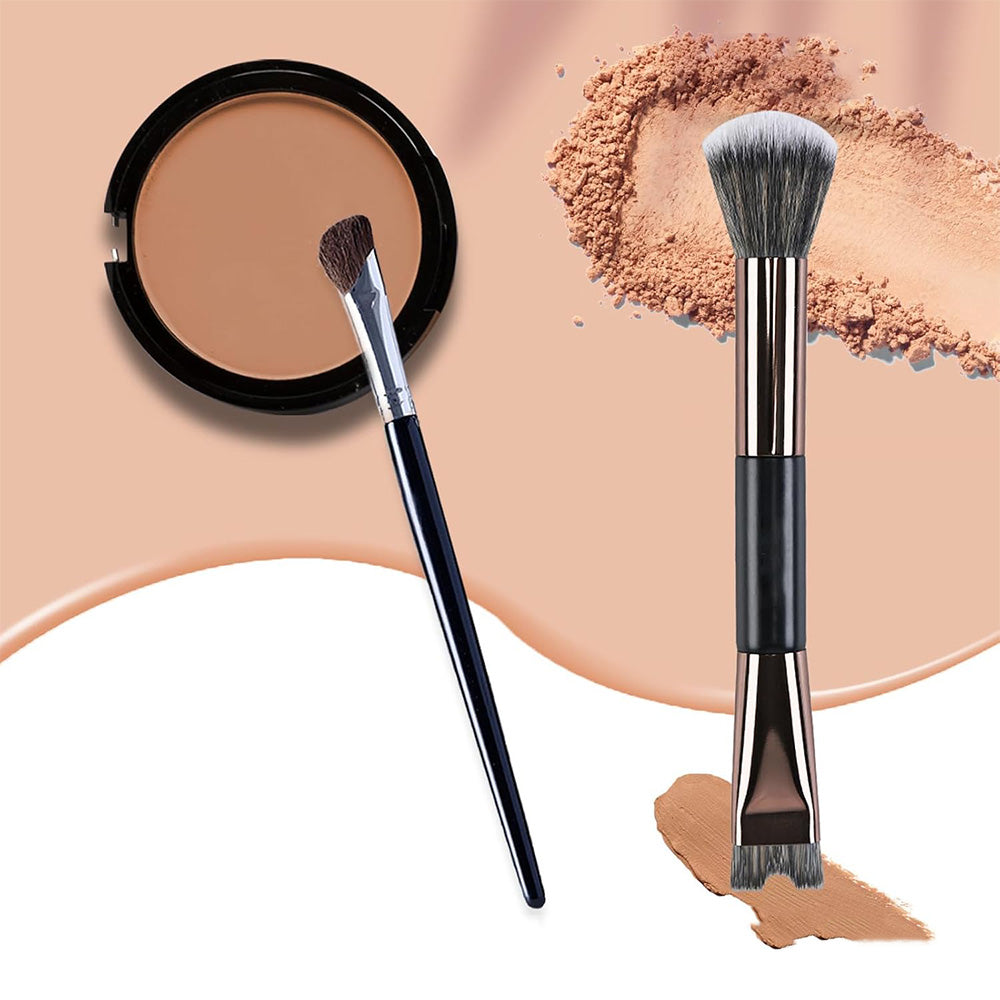 Nose Contour Brush Set with 2-in-1 U-Shaped Brush and Angled Flat Brush