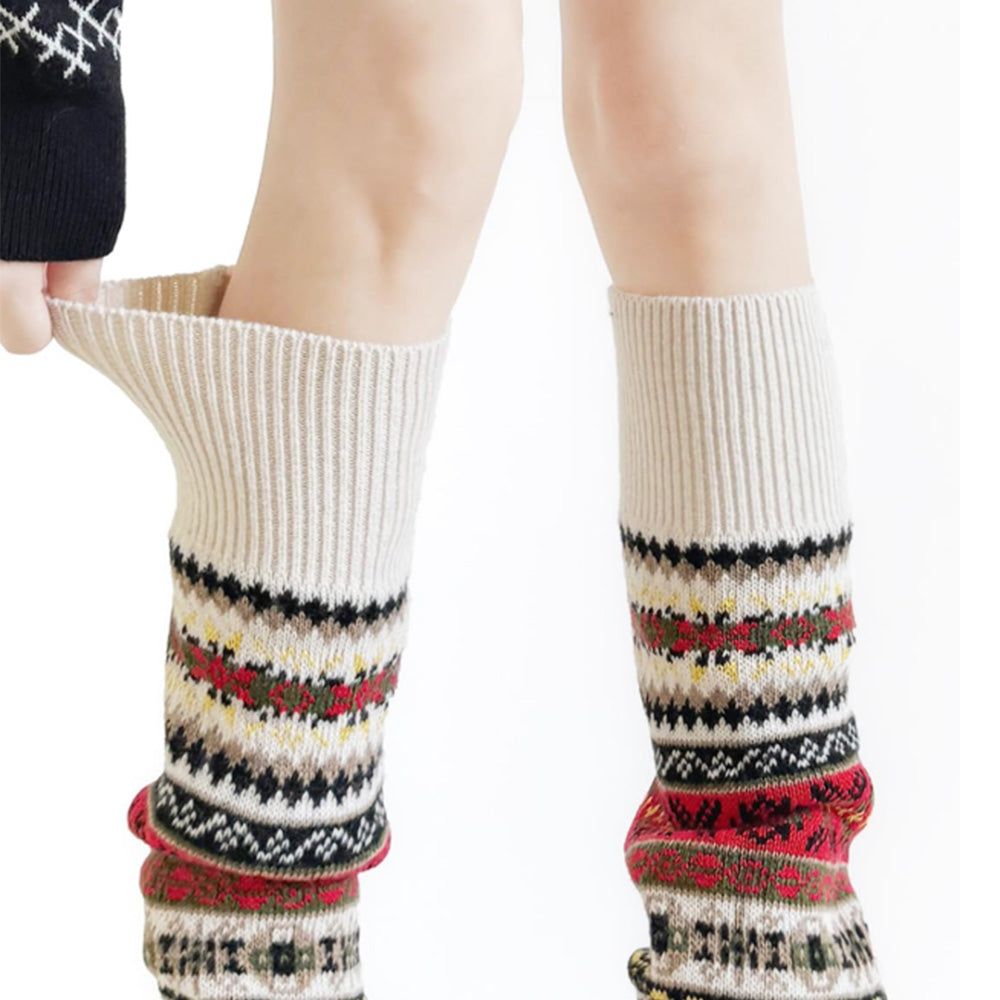 1 Pair Multicoloured Leg Warmers for Women Warm Over Knee Boot Socks for Winter