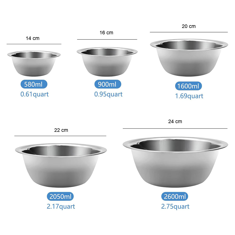 10Pcs Stainless Steel Polished Round Bowl Set