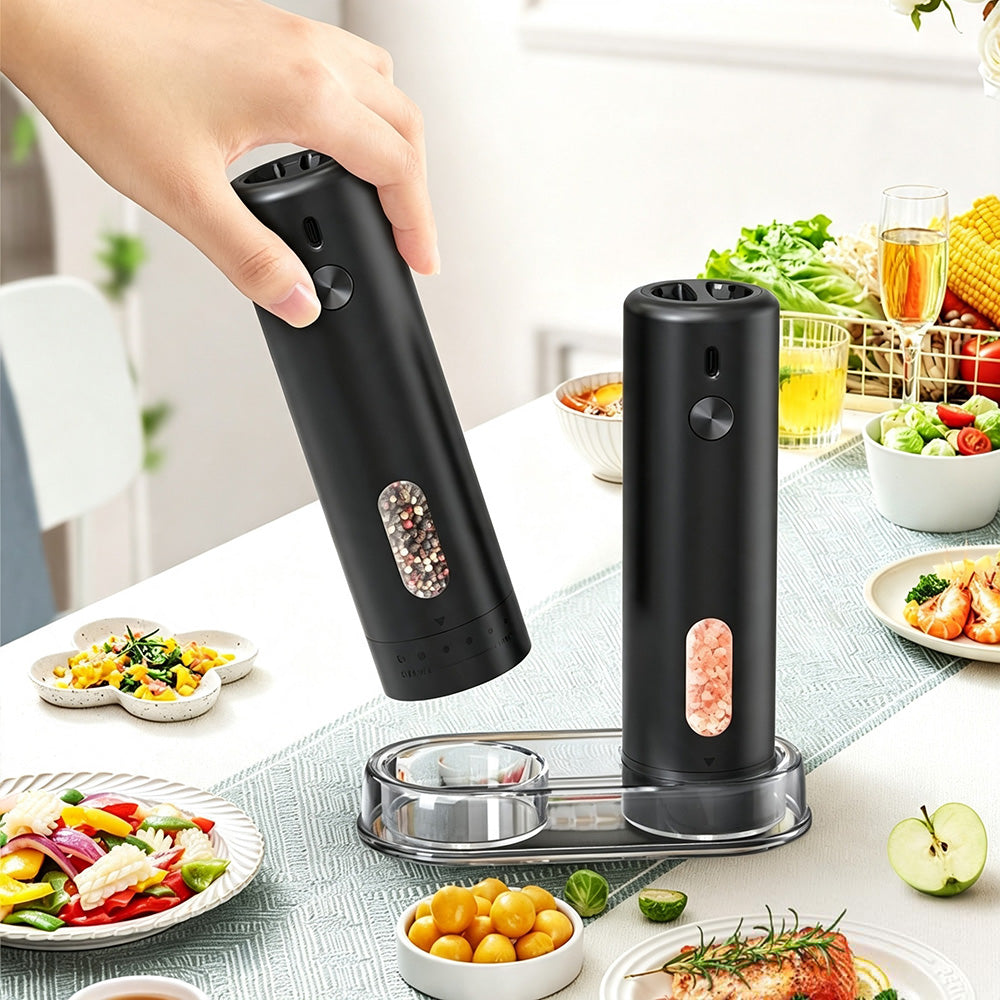 2 Pack Rechargeable Electric Salt Pepper Grinders with 5 Coarseness Levels