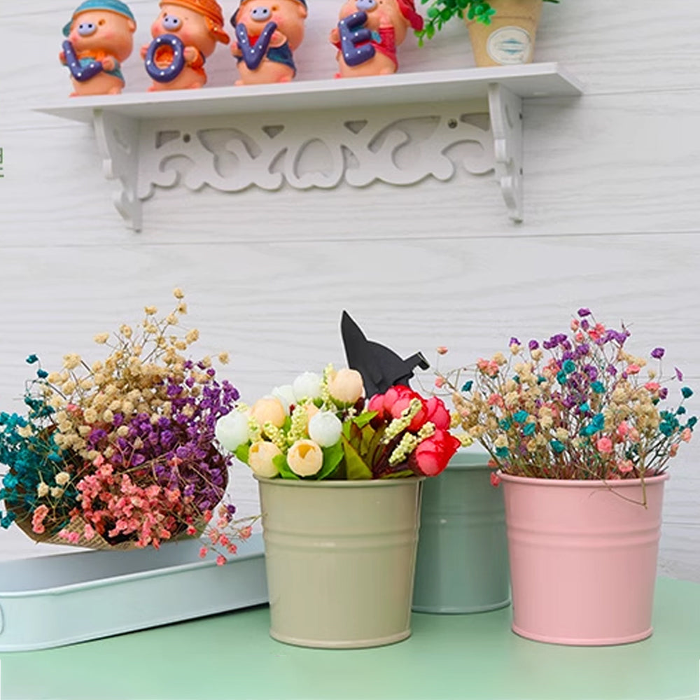 3Pcs Metal Herb Plant Pot with Tray and 10Pcs Mini Chalkboard Wooden Plant Tags Stakes