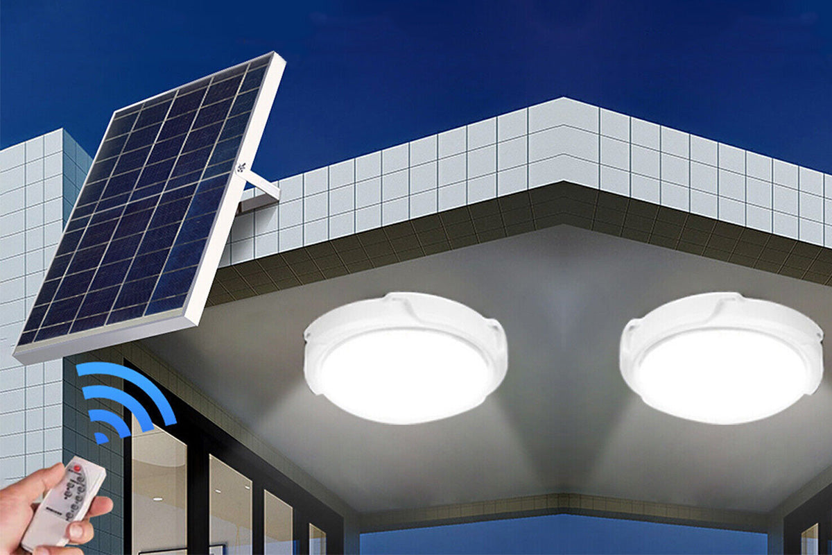 Solar Powered Pendant Light with Remote Ceiling Lamp for Indoor Outdoor Barn Shed Gazebo Garage