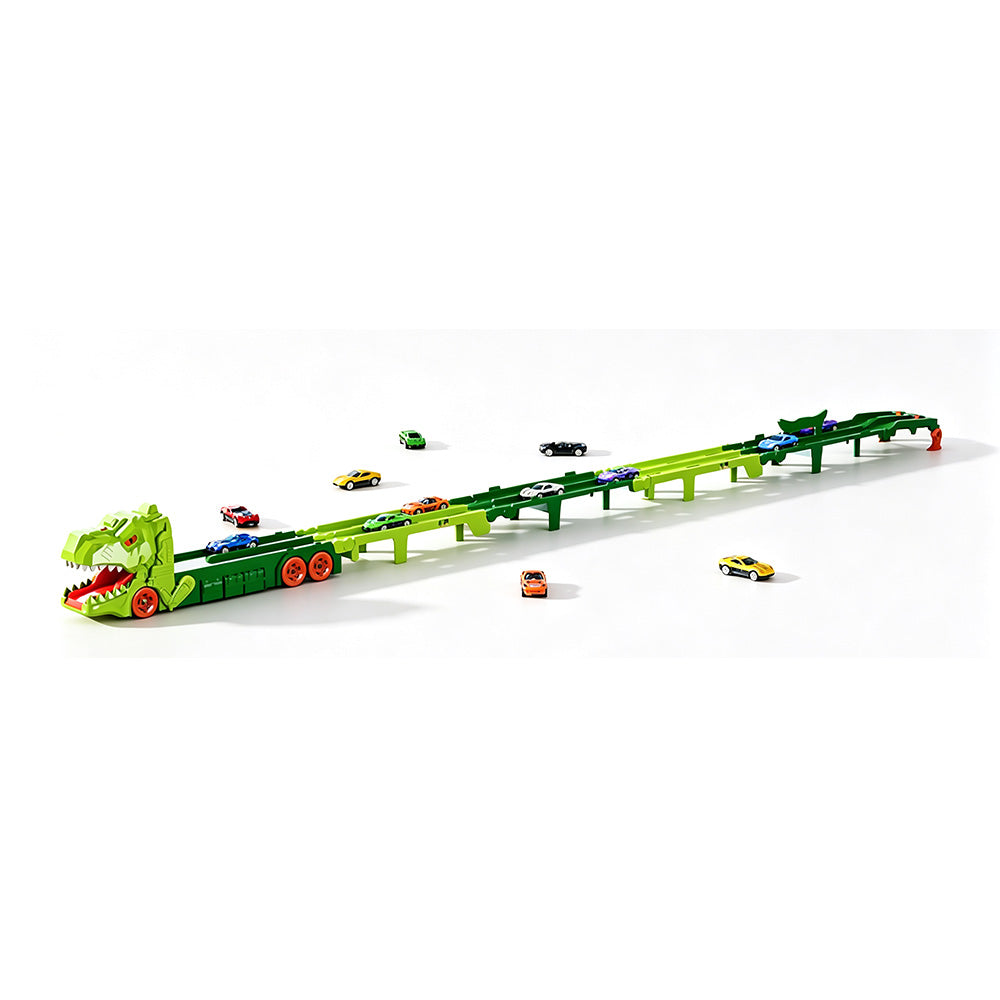 Foldable Dinosaur Truck with Dual Tracks and 6 Small Cars for Home Outdoors