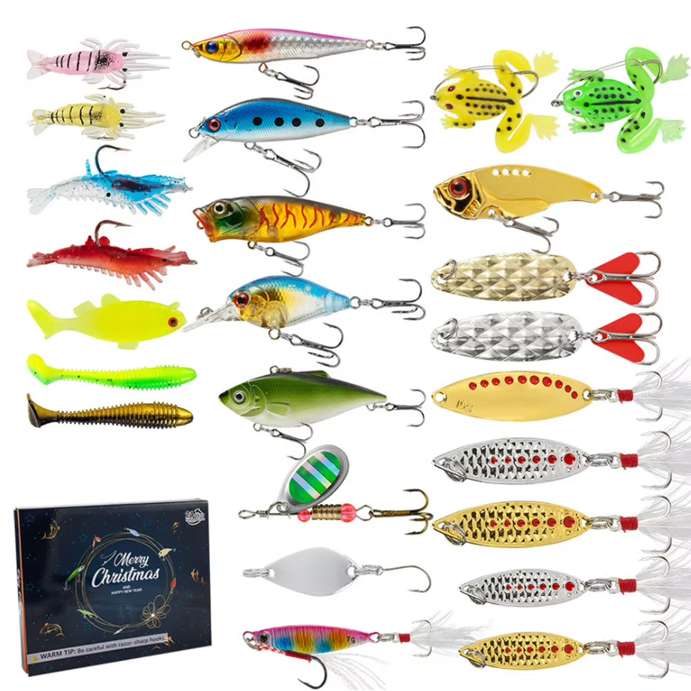 24-Piece Fishing Lure Gift Set with Assorted Sizes and Shapes