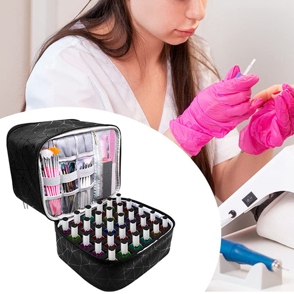 PU Double Layer Nail Polish Carrying Case Bag Holds 30 Bottles