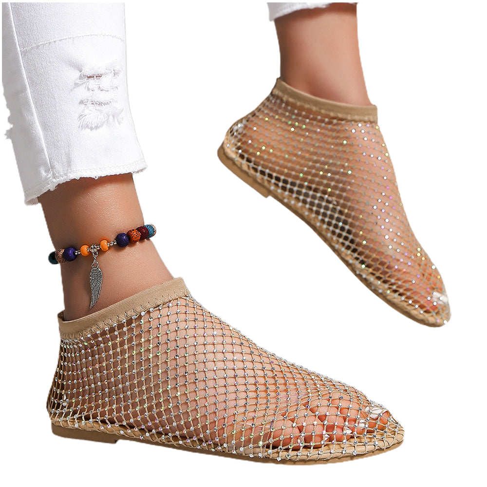 Women's Rhinestone Decor Hollow Out Flat Heels Sandals
