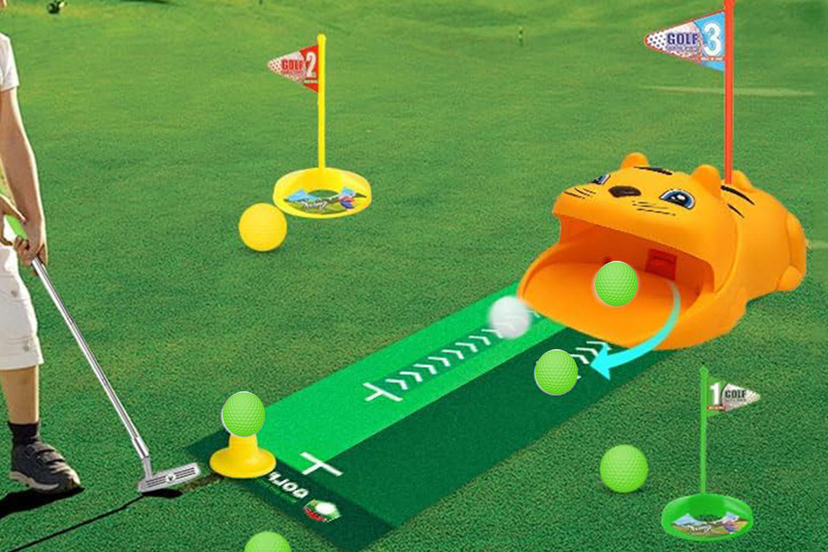 Toy Golf Set with Tiger Automatic Ball Returner Golf Clubs Putter Mat for Indoor Outdoor Play