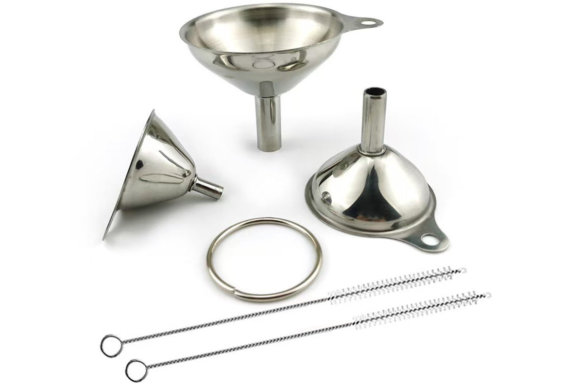 6PCS Stainless Steel Mini Funnels And Cleaning Brushes For Kitchen Filling Bottles