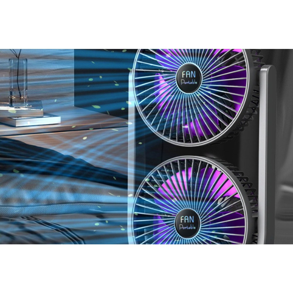 Dual Head Rechargeable Desk Fan  for Bedroom Office Home Desk