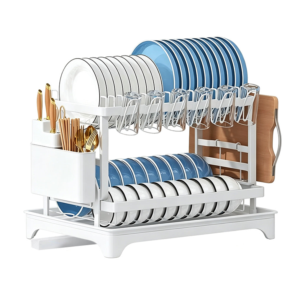 Two-Tier Carbon Steel Dish Drying Rack with Divided Storage