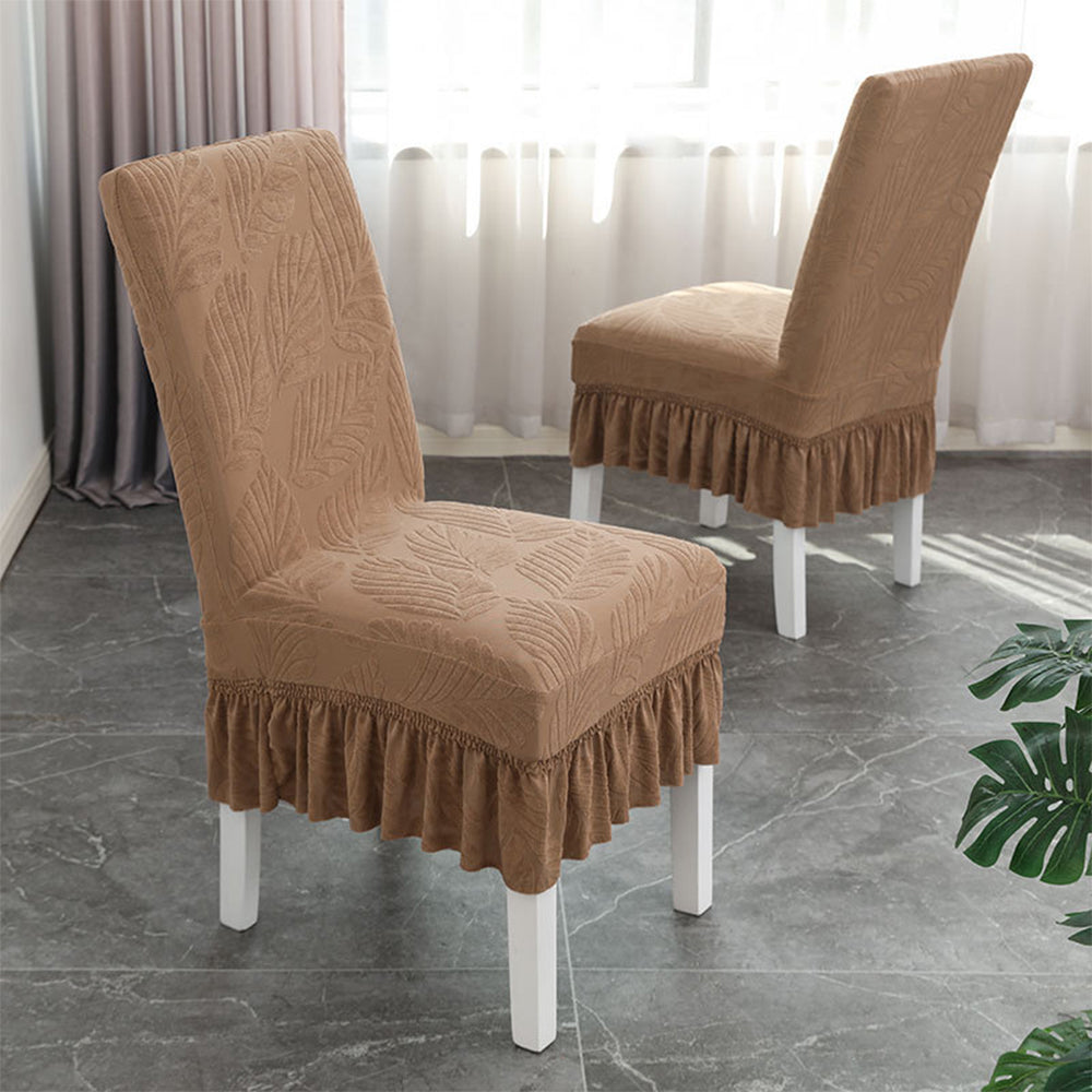 2Pcs Stretch Dining Chair Covers with Ruffled Skirt Stain and Wrinkle Resistant Fabric