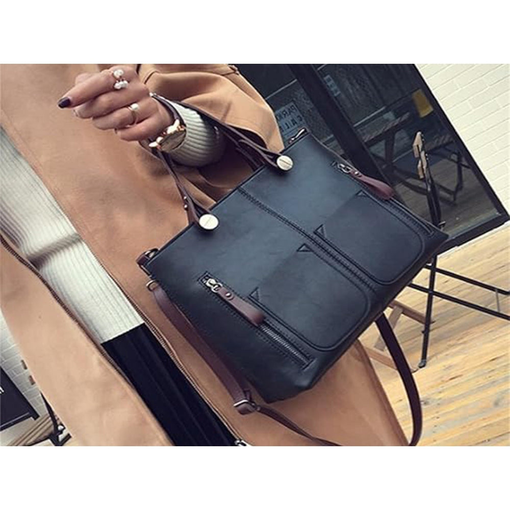Vintage PU Leather Shoulder Tote Bag with Large Capacity for Women
