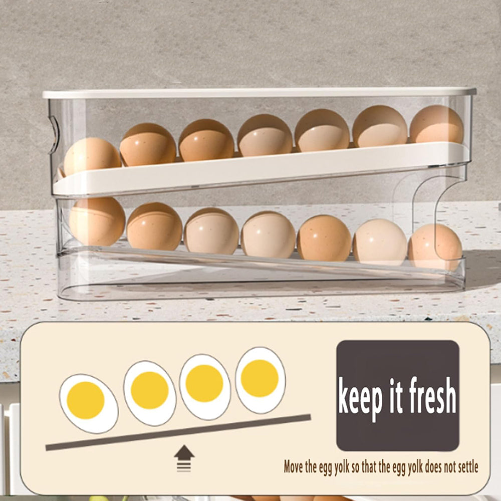 Auto Rolling Fridge Egg Organizer Space Saving Eggs Dispenser for Refrigerator Storage