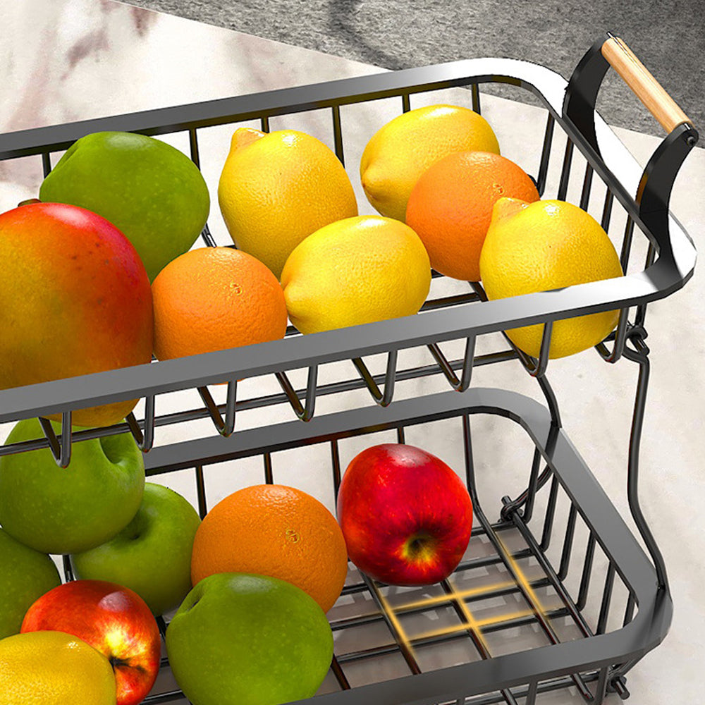 2-Tier Countertop Fruit Basket Rectangular Storage Stand for Kitchen