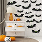 144Pcs 3D Black Bat With Glow Eyes Halloween Decorative Bats Wall Stickers