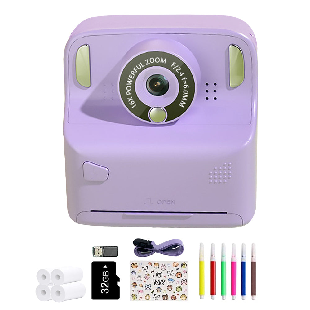 Kids Instant Print Camera with 32GB Memory Card and 5 Rolls Print Paper
