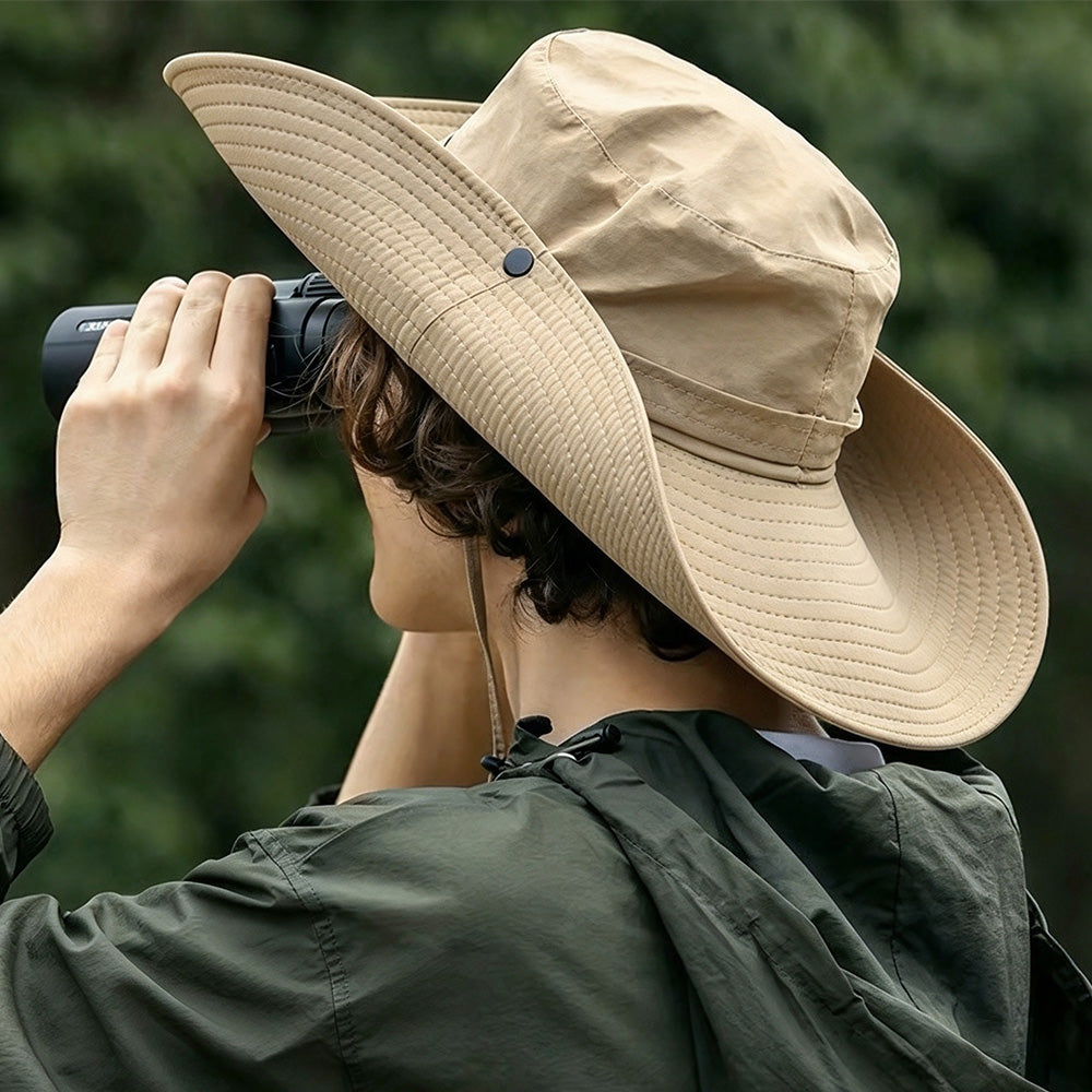 Foldable Wide Brim UV Sun Hat with Wind Strap for Fishing and Hiking