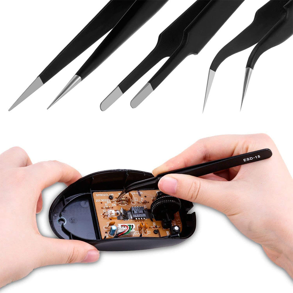 10 Piece Precision Tweezers Set with Bag Stainless Steel Anti Static Tweezers Repair Tool Kit for Electronics