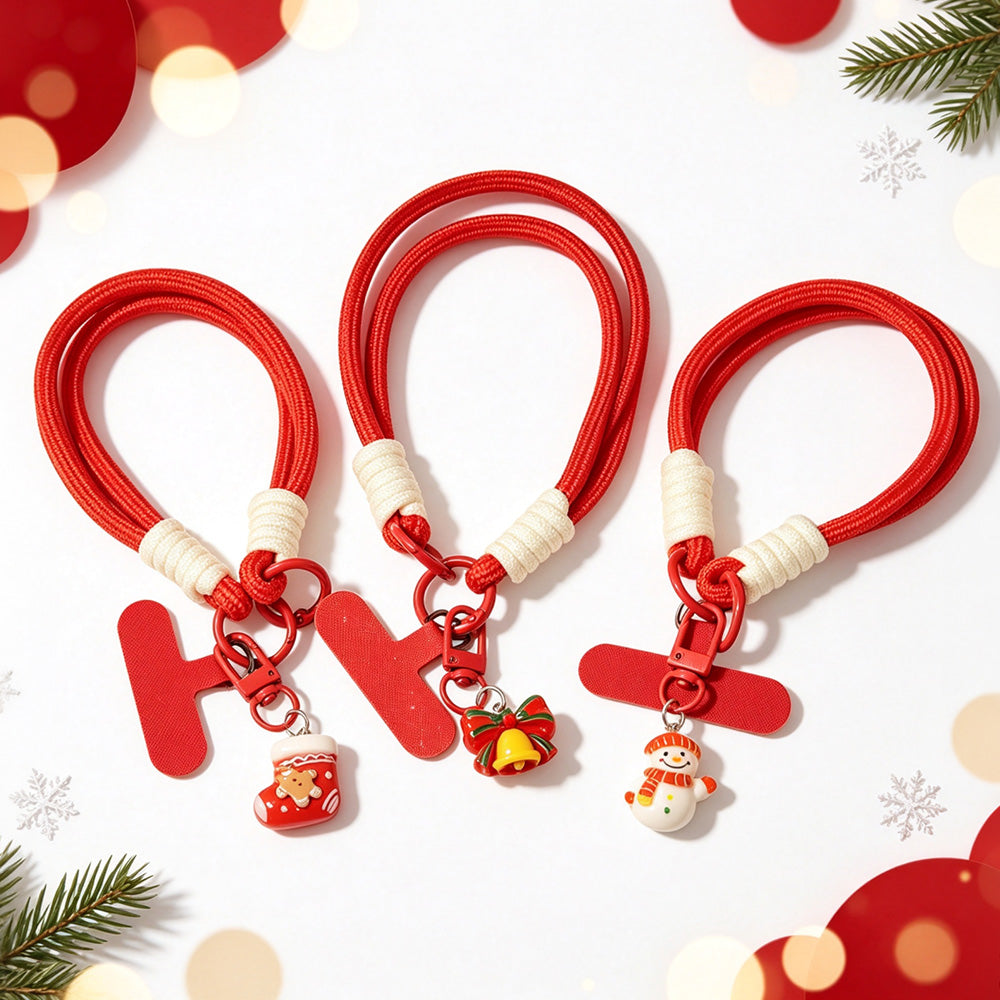 6PCS Red Christmas Wrist Straps Phone Case Lanyards and Keychains