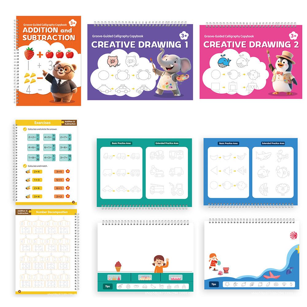 Special Grooved Handwriting Practice Books with 10 Refills Large Reusable Copybooks for Age 3 to 8
