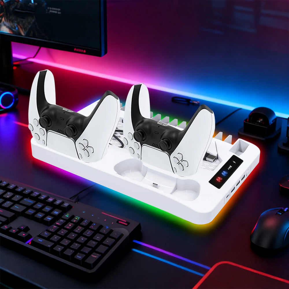Gaming For PS5 Slim Pro Docking and Cooling Station Charger Headset Holder With RGB Light