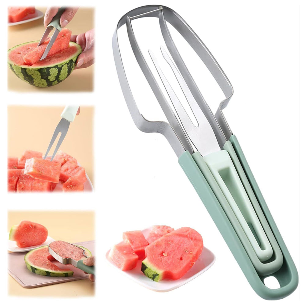 2Pcs 3-in-1 Stainless Steel Watermelon Fork Slicer