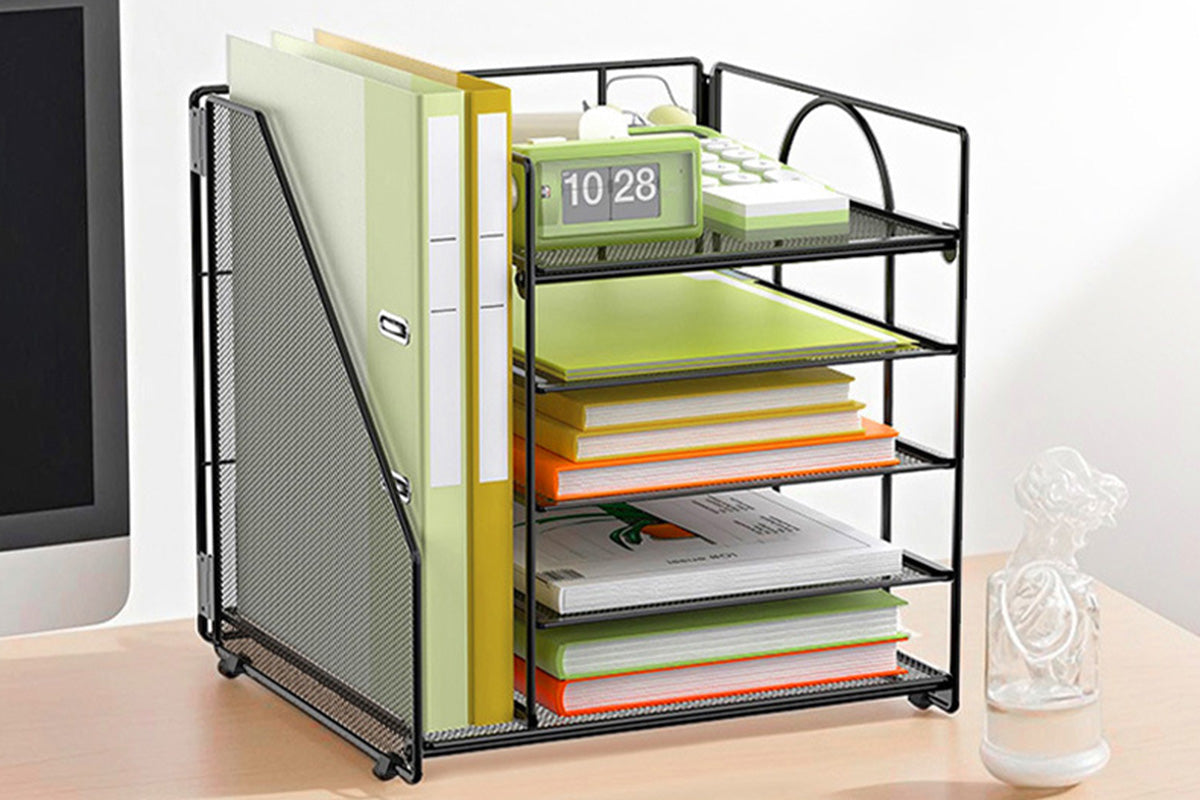 Metal File Organizer Rack Desktop Storage Shelf for Office Home