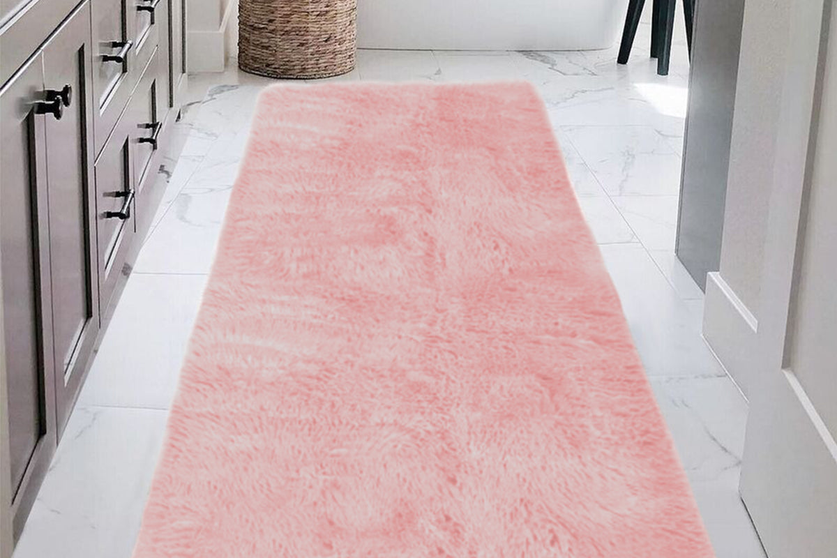 Non Slip Shaggy Bath Mat Ultra Soft Thick Fluffy Pile Non Slip Bath Rug-Pink