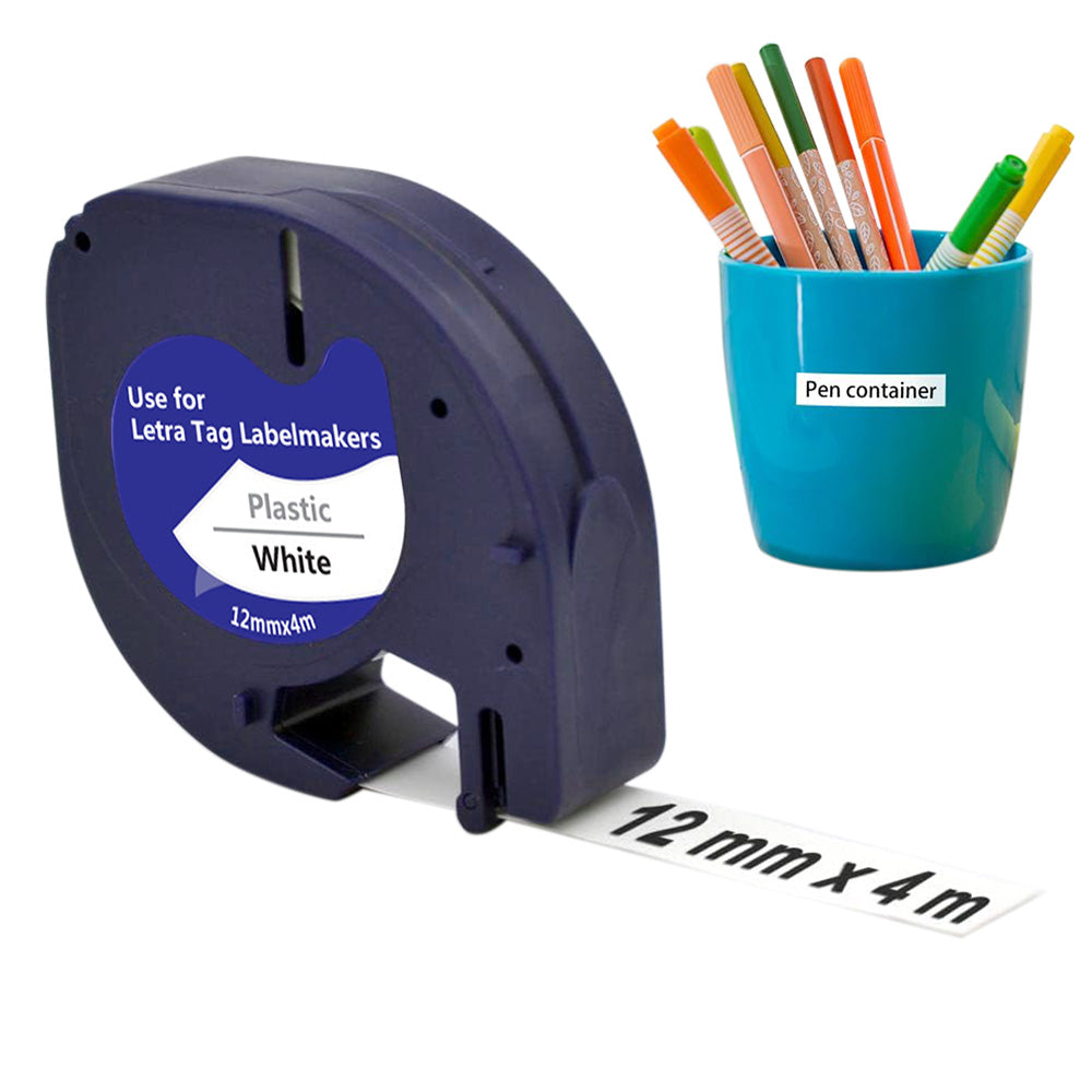 5Pcs 12mm White on Black PET Label Maker Tape Compatible for Dymo Printers