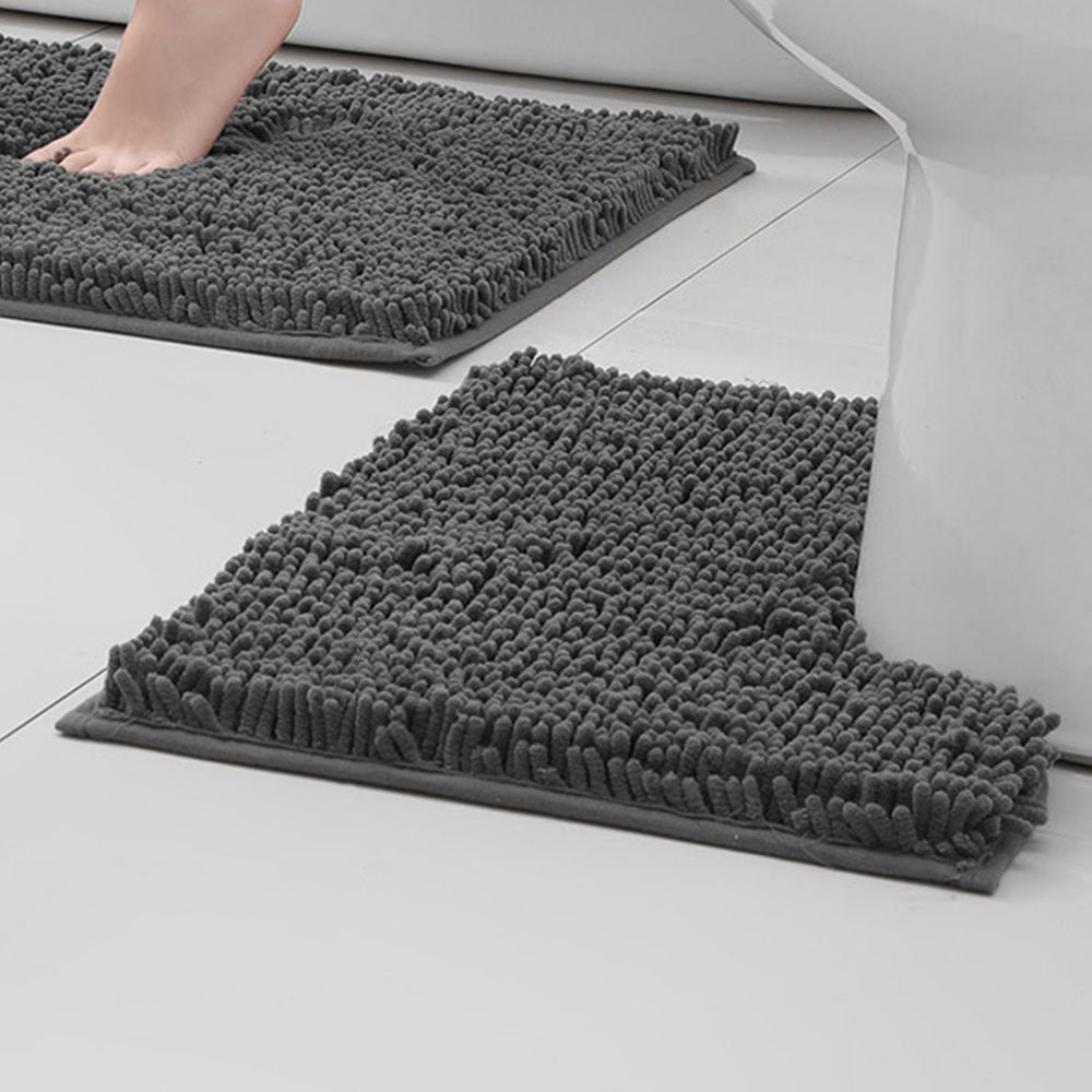 2 Piece Absorbent Bathroom Mat and U Shape Toilet Rug Set