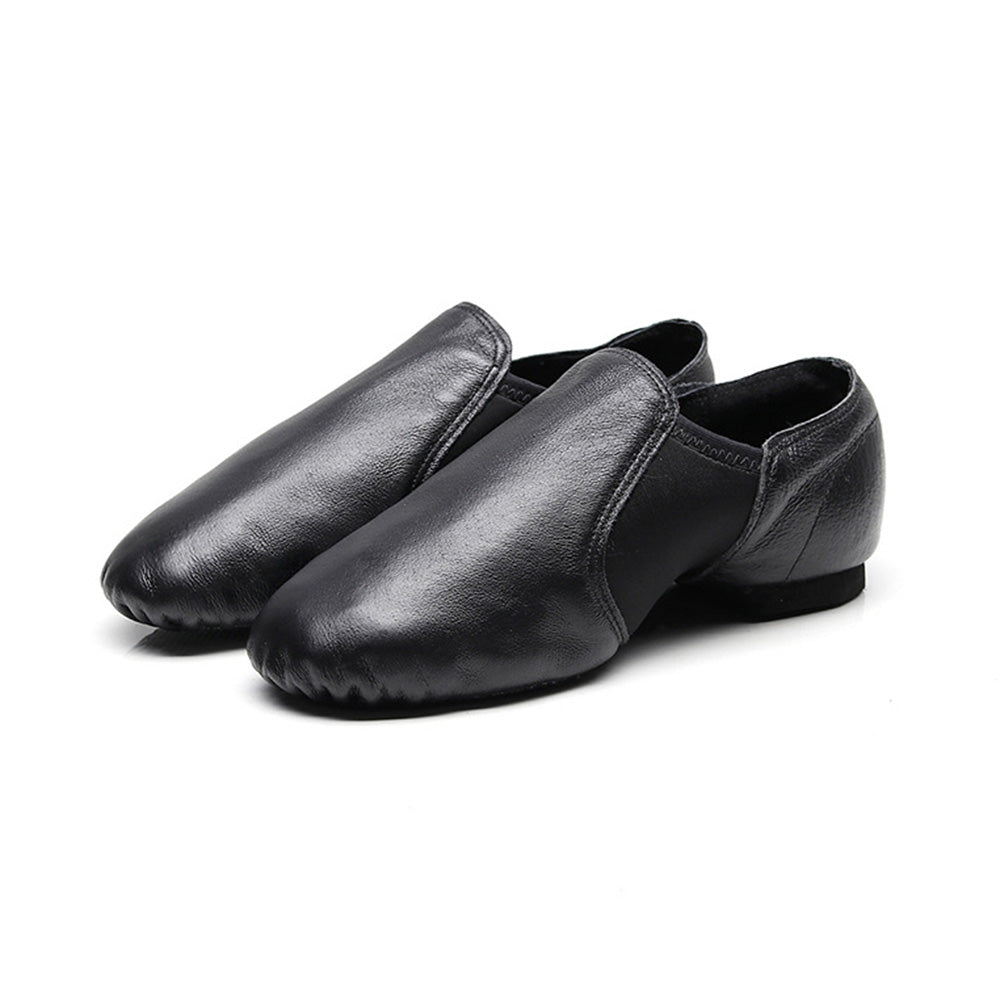 Leather Dance Shoes with Stretch Fabric Slip Resistant Sole Low Heel Women-Black