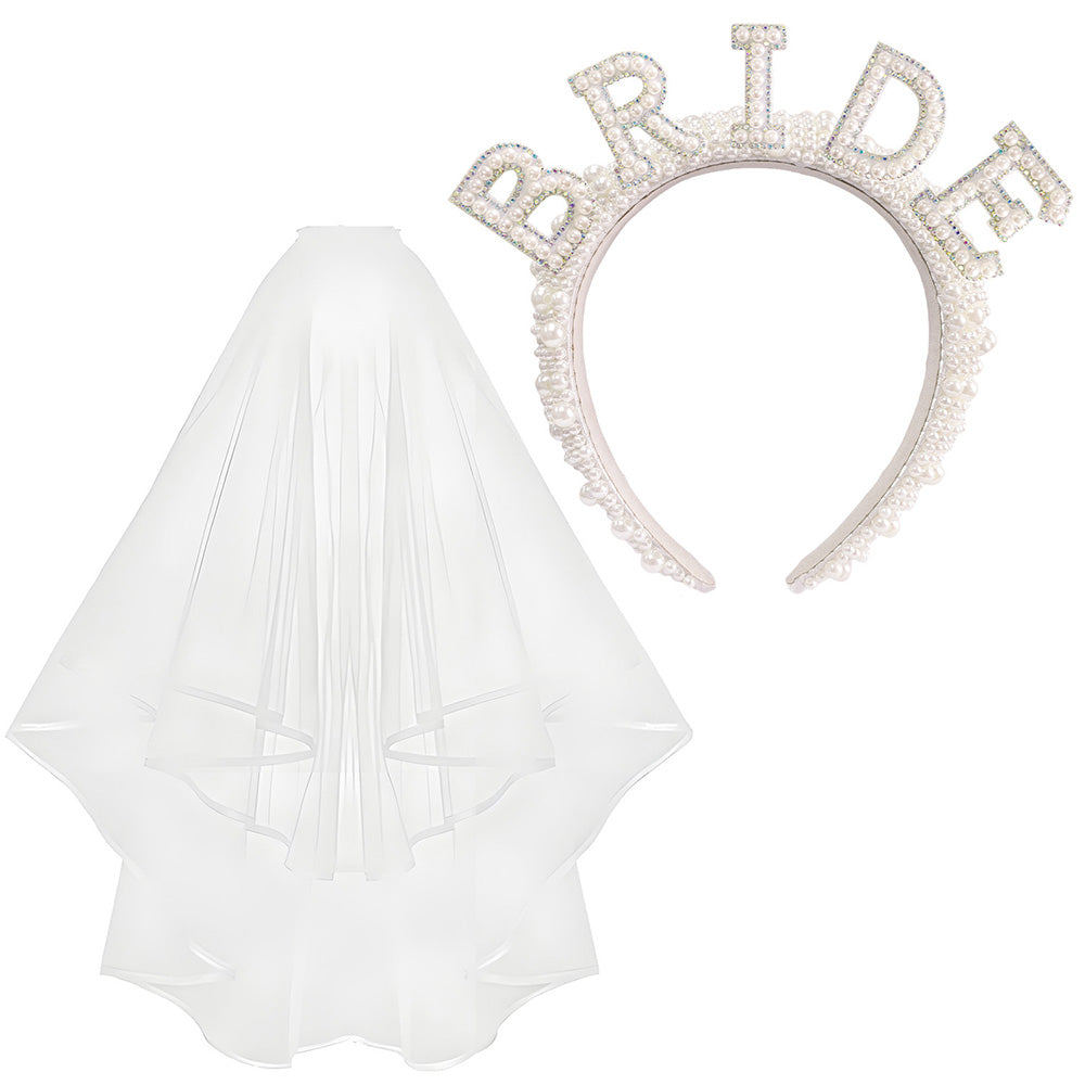 Bride Accessory Set with Veil Sash and Headband for Bachelorette Party Bridal Shower