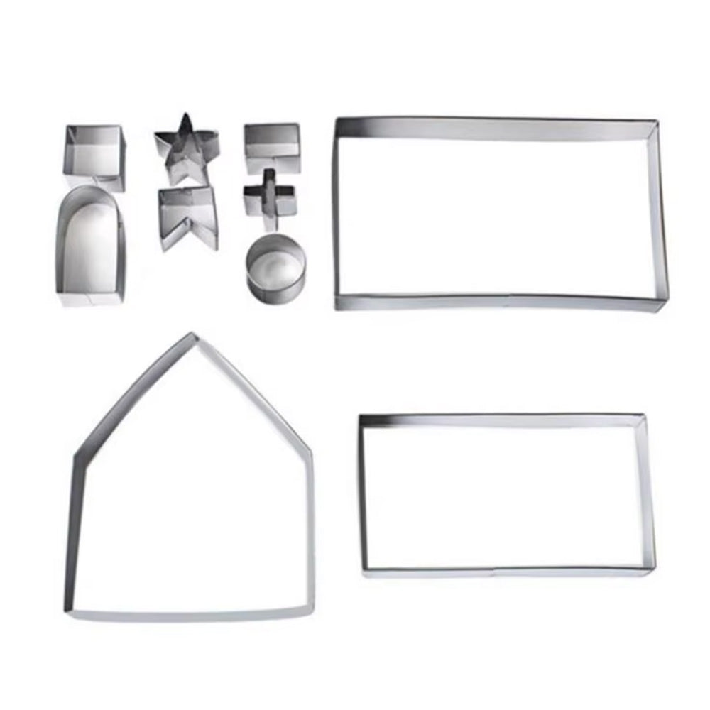 18PCS Stainless Steel 3D Christmas Cookie Cutter Set Gingerbread House Shapes