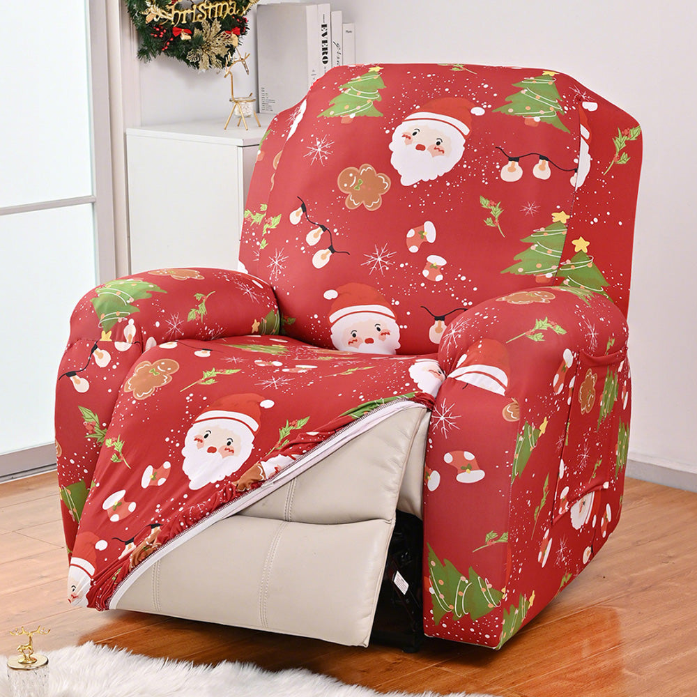 Christmas Recliner Chair Cover Sofa Slipcover with Side Pocket