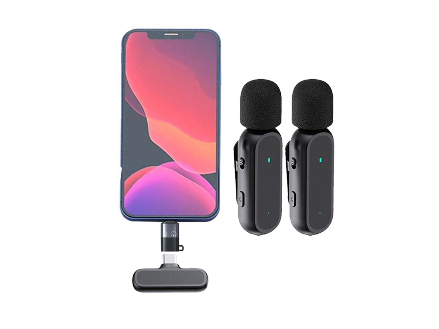 2Pcs Wireless Lavalier Microphone with Charging Case for Android iPhone iPad