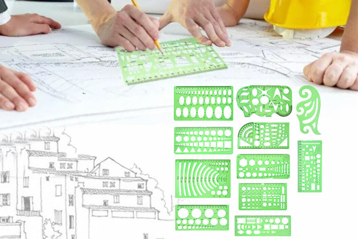 11PCS Plastic Geometric Drawing Templates Set DIY Drafting Stencils Measuring Tools