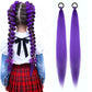 2PCS Purple Ponytail Extension With Elastic Tie Straight Sleek Wrap Around Braid