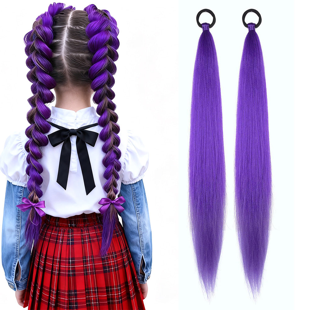 2PCS Purple Ponytail Extension With Elastic Tie Straight Sleek Wrap Around Braid