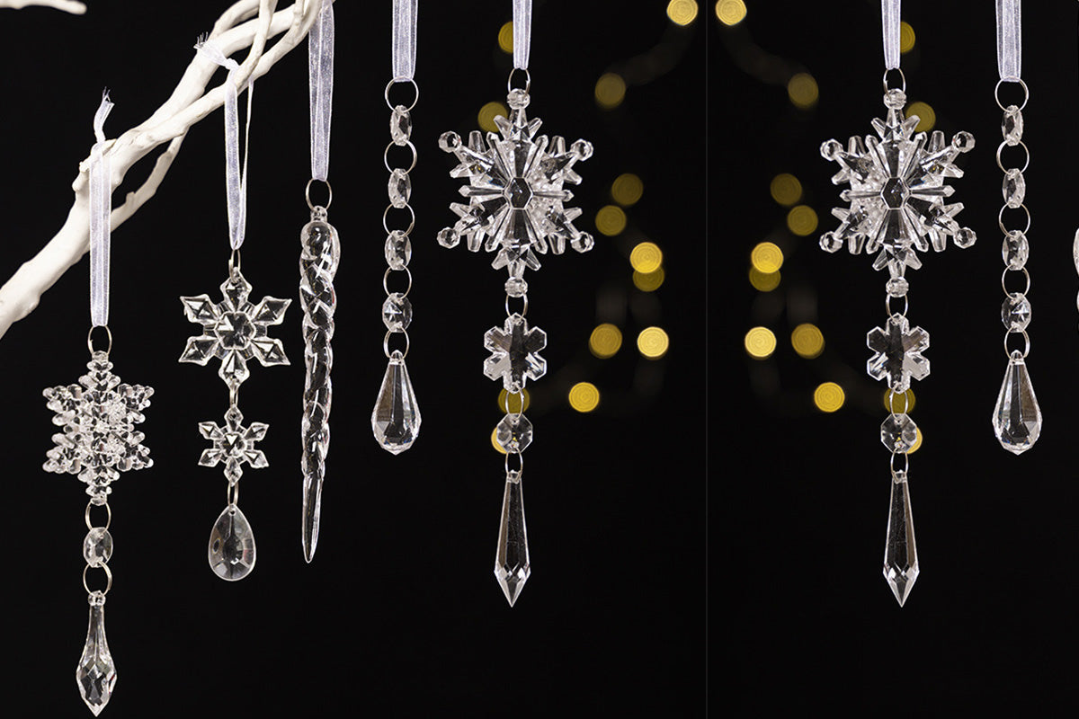 18Pcs Hanging Acrylic Christmas Snowflake Icicle Drop Ornaments for Xmas Tree