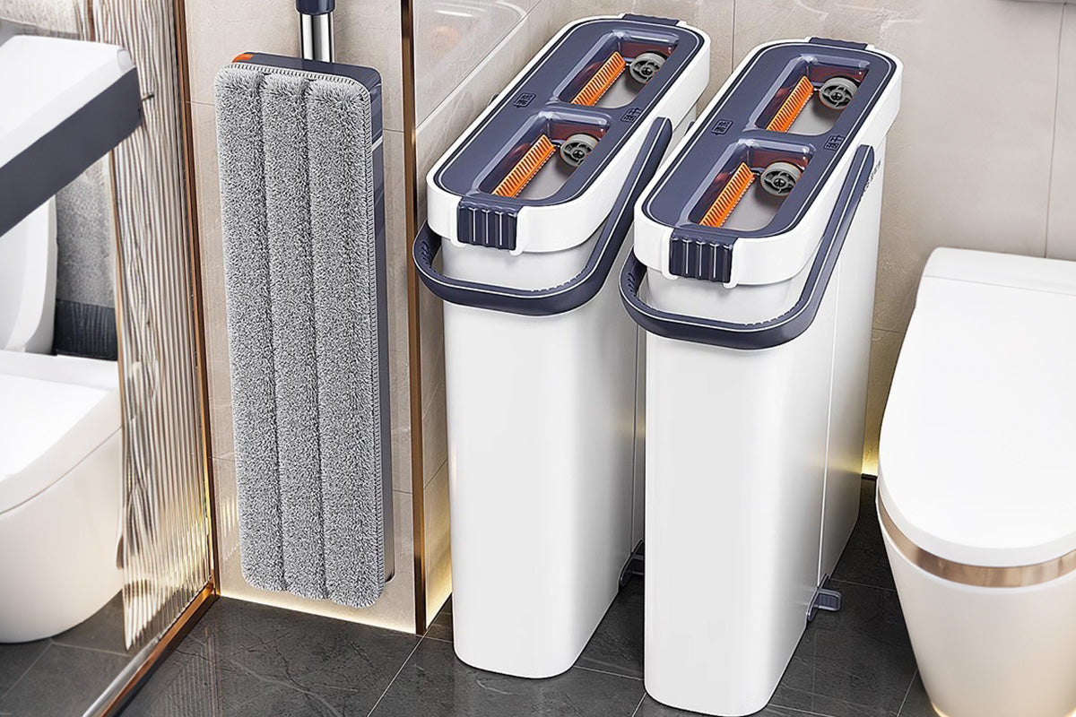 Flat Mop and Bucket Set with 2 Reusable Mop Pads