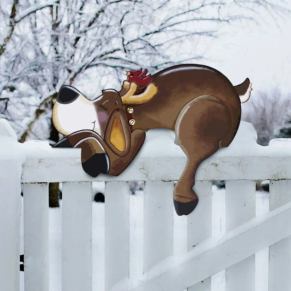 Christmas Fence Peeker Decoration Outdoor Garden Fence Signs-Reclining Elk