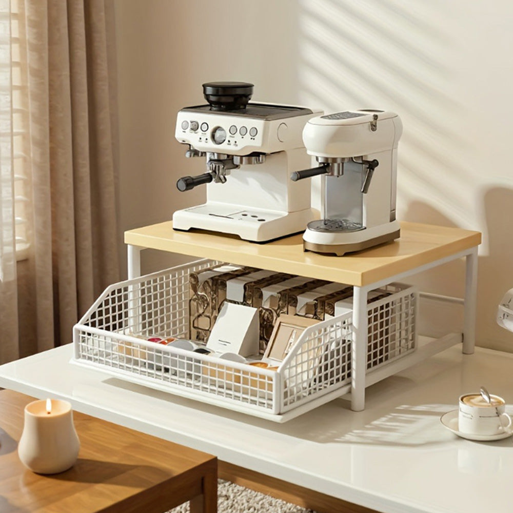 Kitchen Countertop Riser Storage Rack with Pull Out Drawer Basket