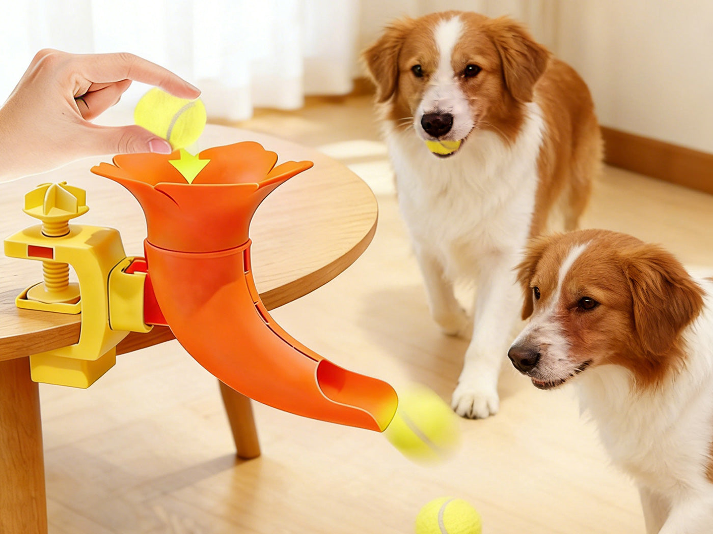 Interactive Dog Ball Launcher with Table Clamp Dog Training Toy for Indoor Fetch Games