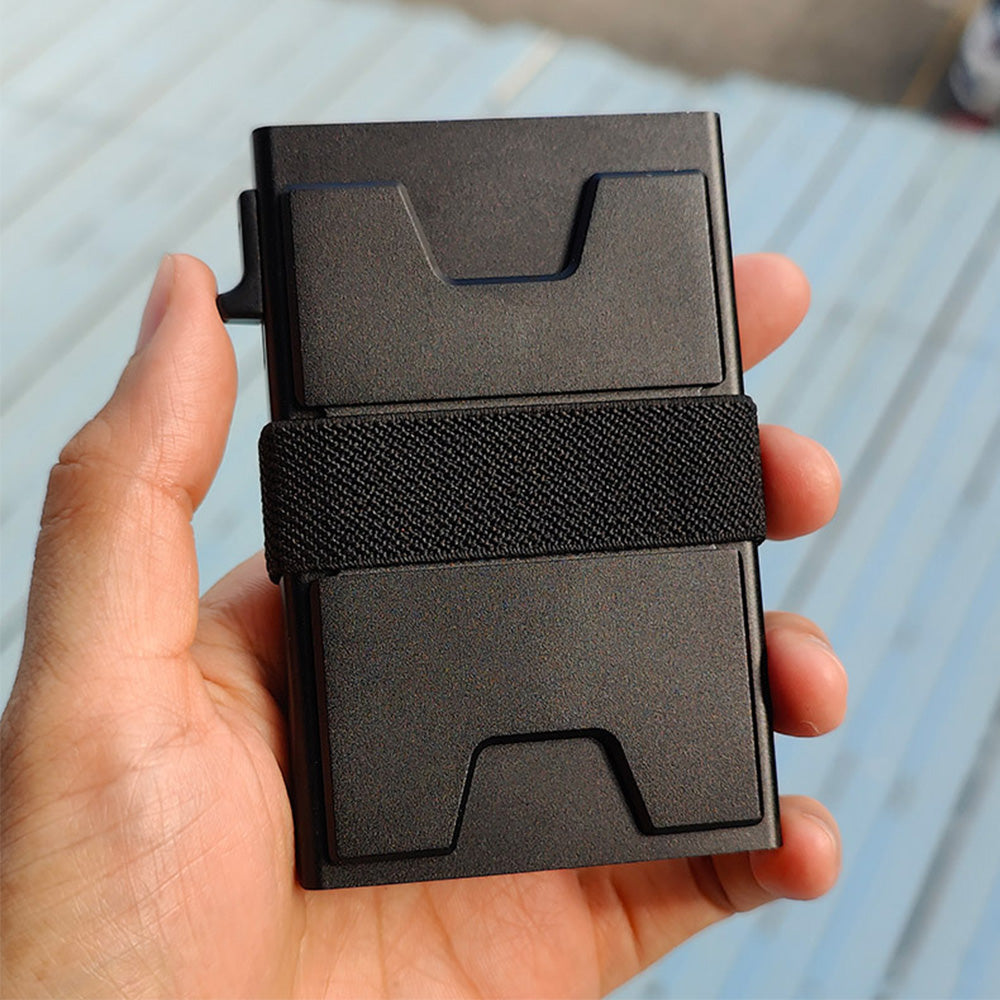 RFID Blocking Slim Aluminum Card Holder Wallet with Durable Expandable Backplate and Holds 12 Plus Cards Plus Cash