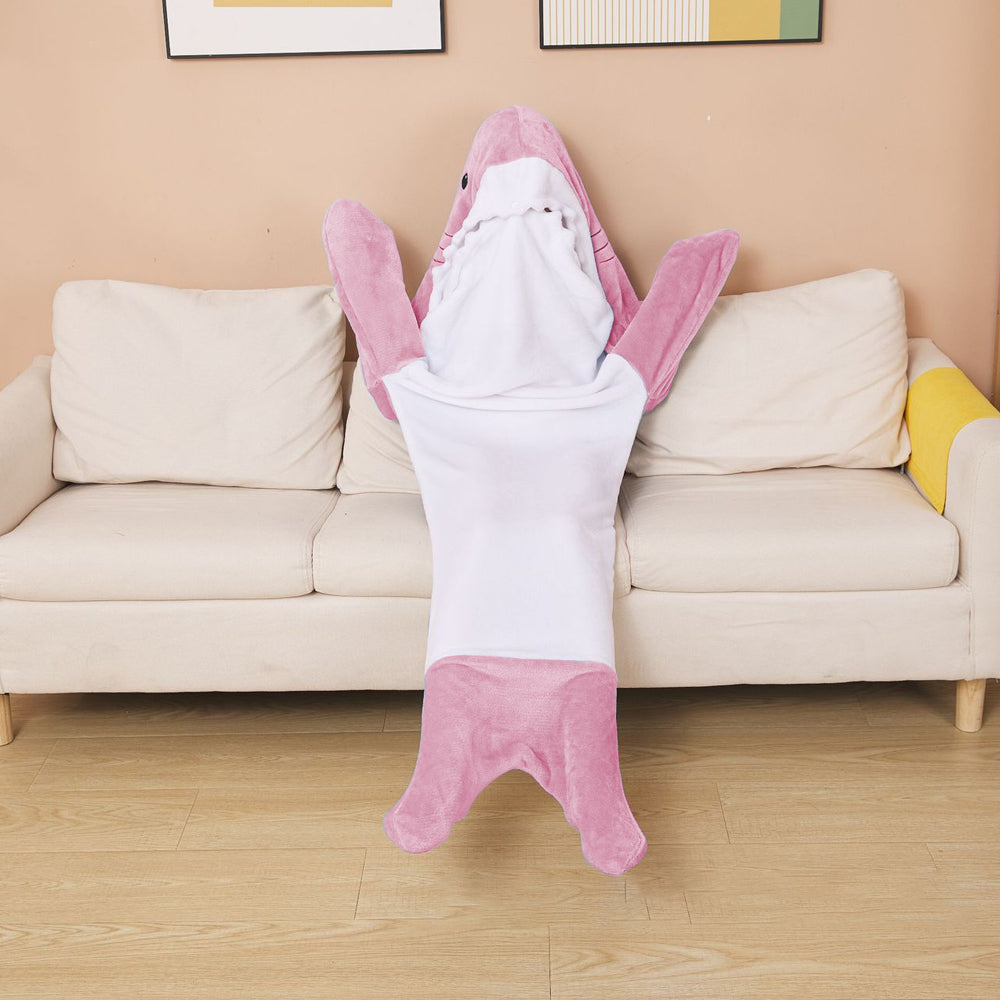 Pink Flannel Wearable Shark Hoodie Blanket