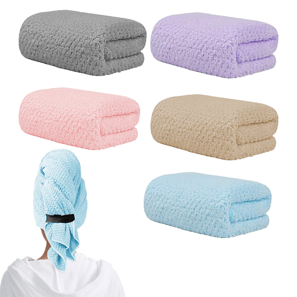5Pcs Microfiber Hair Towel Wrap with Elastic Strap for Women