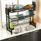 Over The Sink Dish Drying Rack Adjustable Large Capacity Stainless Steel Drainer with Cutlery Utensil Holders